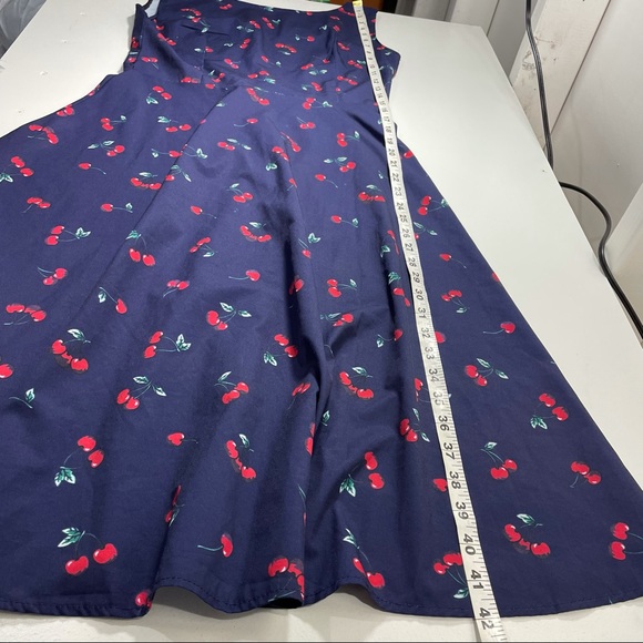 Navy Cherry Print Fit and Flare Pinup Swing Dress Medium? - Picture 6 of 7
